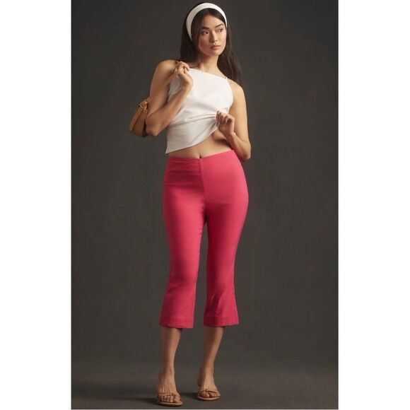 NEW Anthropologie Maeve Pink Structured Bombshell Capri Pants Sizes 00 8 12 & 14 - Picture 1 of 4